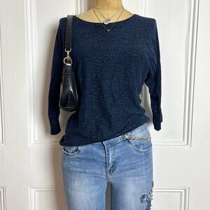 DKNY leopard print 3/4th sleeve leopard print navy batwing style sweater size S